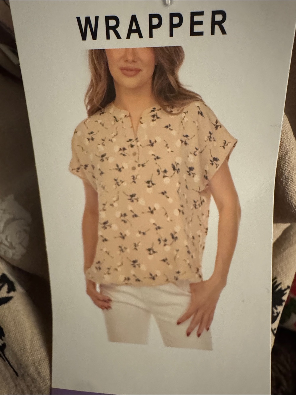 WRAPPER Cream Floral Short-Sleeve V-Neck Blouse
